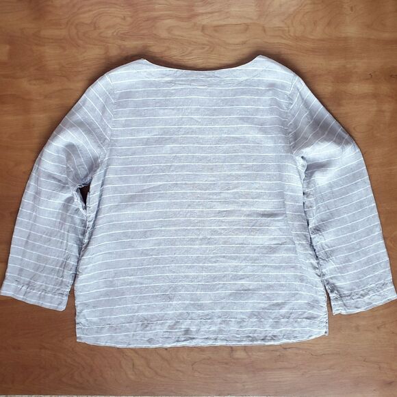 C&C California 100% Linen Top Sz M Taupe Striped Lagenlook Minimalist Coastal - Picture 3 of 8